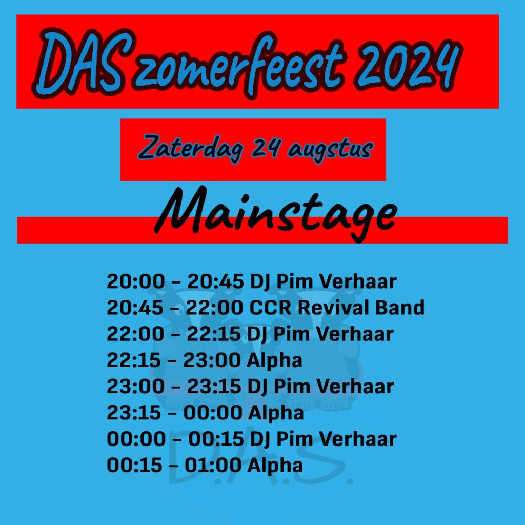 Timetable artiesten DAS zomerfeest 24 aug