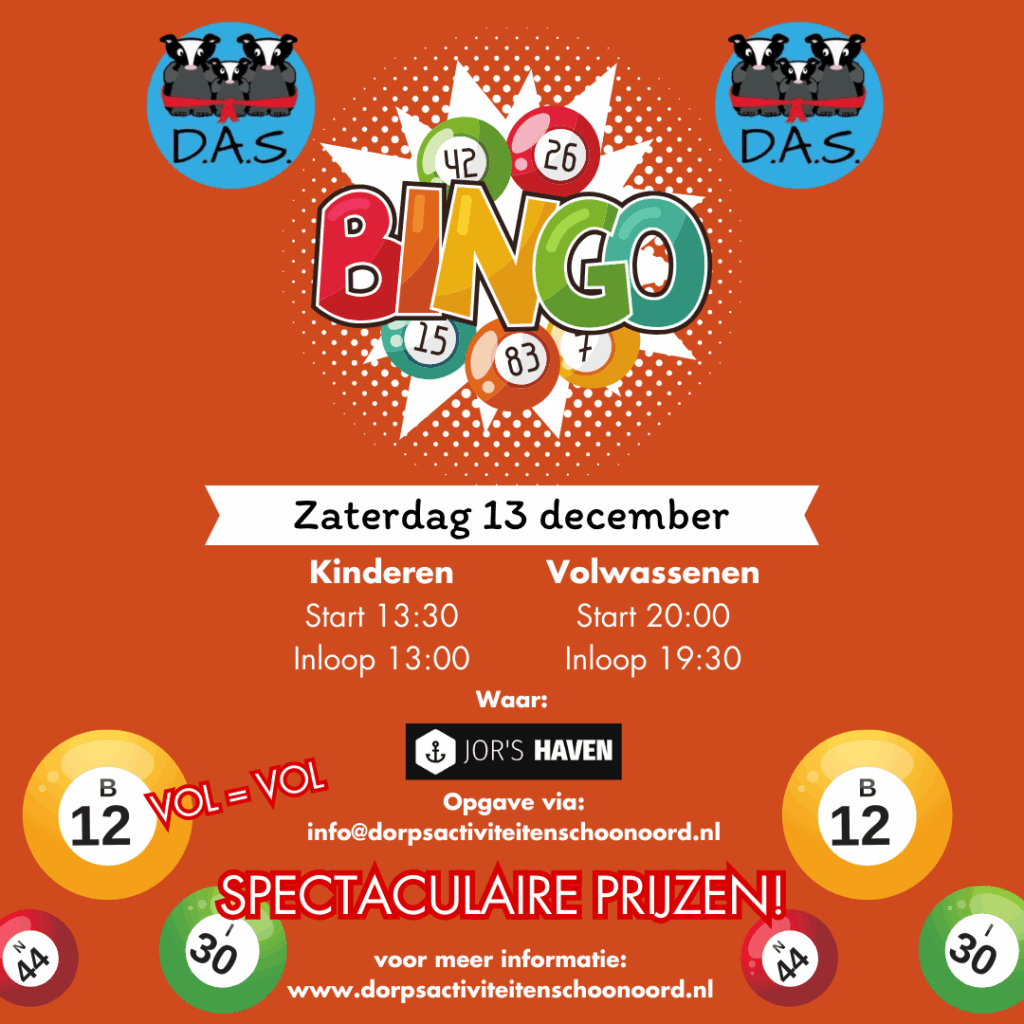 poster das bingo 13 december jor's haven