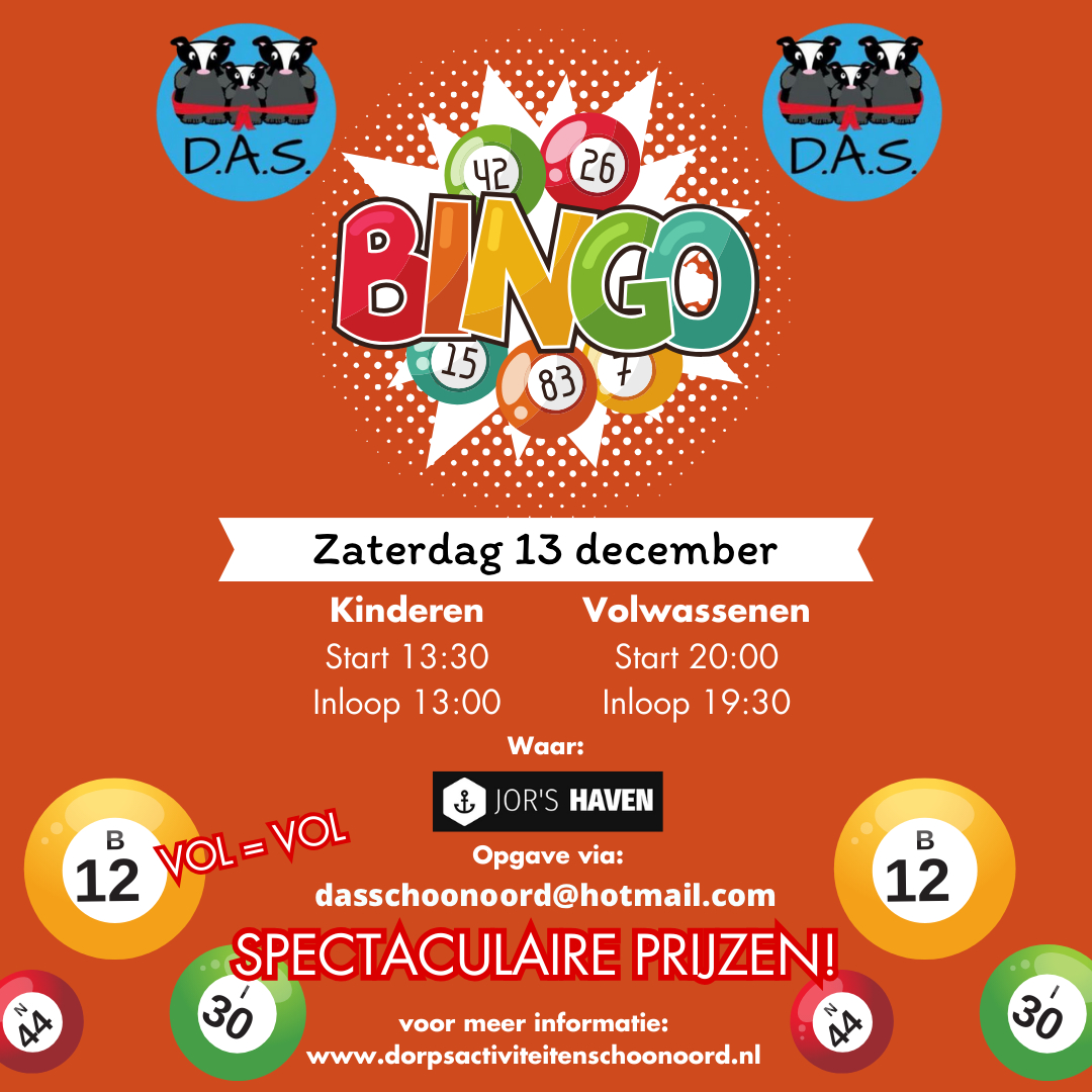 poster das bingo 13 december jor's haven